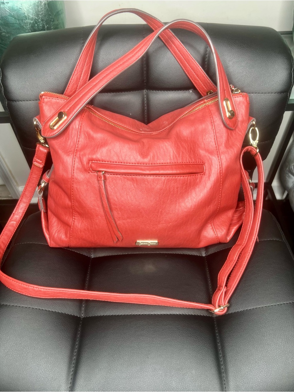 Jessica Simpson Red Leather Tote Handbag with Shoulder Strap